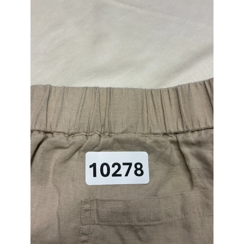 Quince 100% European Linen Pants Driftwood Beige Wide Leg Elastic Womens M 30X25